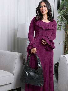 Mulvari Vestido casual de mujer de unicolor con volantes, moda minimalista para uso diario