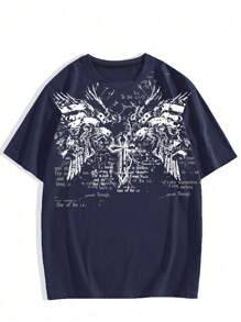 ROMWE MEN Goth Men's Round Neck Short Sleeve Printed Casual T-Shirt