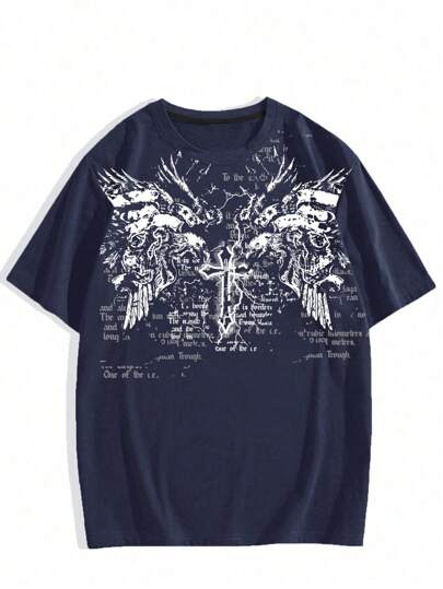 Grunge Punk T-shirt casual à manches courtes col rond imprimé pour hommes