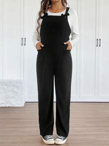 SHEIN 孕妇纯色蝴蝶结口袋简约连体裤