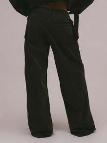 MUSERA 天鹅绒牛仔布环扣口袋细节牛仔裤，90年代Y2K街头风，甜美演唱会春夏款 - 軍綠色 - 查看 4