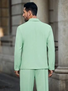 Manfinity Mode Men's Solid Color Button Front Shawl Neck Long Sleeve Casual Blazer Jacket - Green - View 3