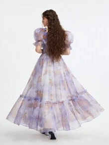 SHEIN MOD Fioletowa, kwiatowa, wielowarstwowa, długa sukienka z falbanką, sukienka imprezowa, sukienka na studniówkę, elegancka sukienka na święta, damska odzież rekreacyjna, damska sukienka urodzinowa, damski garnitur, damska odzież plażowa, strój na walentynki, stroje plażowe dla kobiet, karnawał, sukienka dla gościa weselnego, strój na koncert, Fairycore - Fioletowy - Zobacz 8