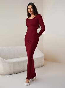 SHEIN Tall Black Knitted Women's Long Sleeve Dress
