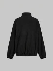 INAWLY 女士时尚半拉链卫衣，适合秋冬季节穿着。 - 黑色 - 查看 2