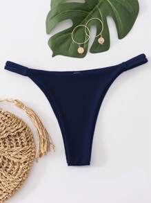 Swim Basics Celana Bikini Warna Polos, Sederhana dan Modis untuk Liburan Pantai Musim Panas - Navy Blue - View 4
