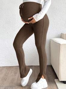 SHEIN Plus Size Pregnant Women Ribbed Skinny Slit Pants