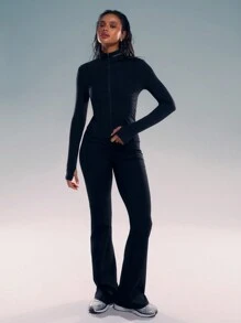 Musera Sport Long Sleeve High Neck Zip Up Jacket, Padel, Tennis, Pickleball Gym Fitness - Black - View 4