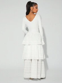 SHEIN SXY Sexy & Cute Multi-Layer Backless White Dress, Suitable For Autumn And Winter - White - View 2