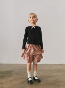 Maija Kids Maija Kids Girls' Casual Bowknot Decor Peter Pan Collar Long Sleeve T-Shirt