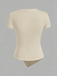 SHEIN Essnce 3pcs Round Neck Plain Color Frill Asymmetric Hem Short Sleeve T-Shirt - Multicolor - View 7