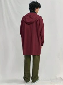 Manfinity VCAY 男士梭织休闲宽松连帽长袖前开式风衣，适合秋冬 - 酒紅色 - 查看 2