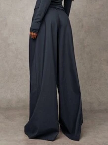 SHEIN BAE 女士休闲纯色斜插口袋褶皱宽松阔腿裤 复古冬季圣诞节女士感恩节女士新年女士冬季女士圣诞裤