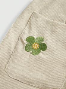 ROMWE Fairycore Spodnie damskie w stylu Cottagecore z haftem pszczół - Morela - Zobacz 2