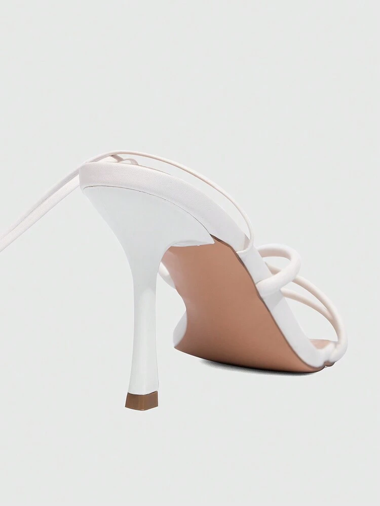 CUCCOO SZL Square Toe Skinny High Heel Lace-Up Women Sandals