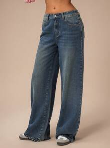 Forever 21 Women's Simple Front Button Pocket Casual Jeans - Blue - View 4