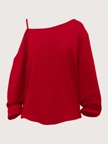 SHEIN LUNE Camiseta de manga larga con diseño de esqueleto y un solo tirante, para mujer talla grande y estilo informal
