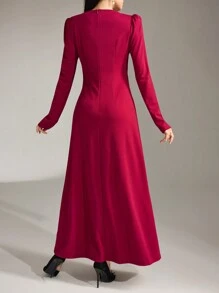 Modelyn Đầm dài màu đỏ đính chuỗi ngọc trai thanh lịch dành cho nữ Đầm dạ hội dài - Đỏ - Xem 6