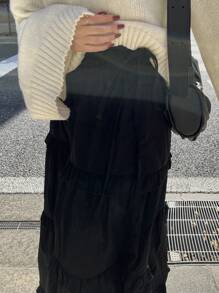 FRIFUL 女士黑色层叠荷叶边蛋糕裙，可爱甜美风格，适合约会、夏季外出 - 黑色 - 查看 6