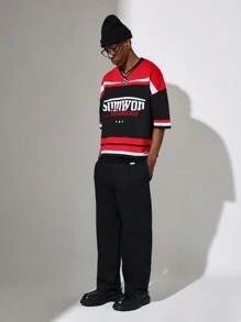 SUMWON Oversized Fit Dropped Shoulder Colour Block V Neck Knit Top