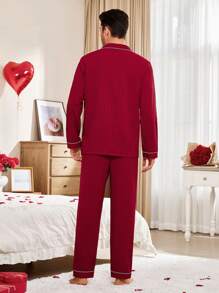 Conjunto de pijama para hombre con chaqueta tipo cárdigan de cuello de chal con estampado de onda