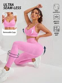 Sovereign Charm Damen minimalistisches Spaghetti-Träger Trägershirt und Hosen nahtloses lässiges Sportset Yoga Set Fitnessstudio Set Trainingsset für Frauen