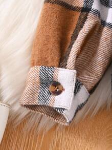 Baby Front Button Long Sleeve Pocket Plaid Minimalist Top And Matching Set - Coffee Brown - View 6