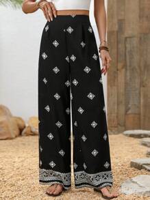 Breezaya Quần ống rộng cạp cao phong cách Bohemian thường ngày cho nữ - màu đen - Xem 6