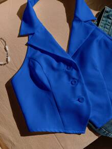 SHEIN EZwear Blazer sin mangas de mujer tejido azul marino