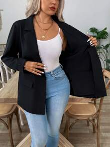 SHEIN LUNE Plus Size Women's Formal Long Lapel Single Button Blazer With Extra Large Real Pockets, Autumn/Winter Graduation,Back To School,Teacher Outfits For Women Fall Cloth For Women