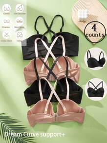 4 Pcs Plus Size Solid Color Minimalist Camisole With Wire, For Casual Wear