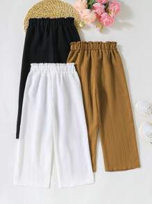 SHEIN 3条装少女阔腿裤，休闲舒适，适合春秋季穿着，秋冬季时尚百搭 - 彩色 - 查看 2