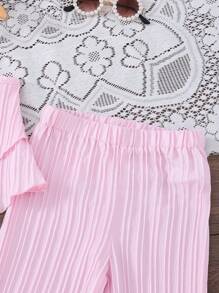 SHEIN Vintaside Kids 2pcs/Set Young Girl'' Fashionable Comfortable Ruffle Strap Top And Pants Set, Perfect For Summer Vacation - Pink - View 6