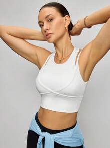 Activina Women's White Color Sleeveless Simple Modifying Casual Sports Top For Pilates & Yoga - White - View 3