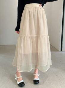 DAZY 纯色网纱女士休闲日常半身裙，简约时尚