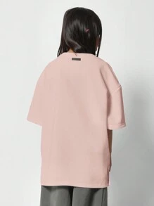 SUMWON 宽松少女T恤，方正剪裁，落肩短袖，休闲版型，适合日常上学穿着，基本款必备单品。 - 粉色 - 查看 2