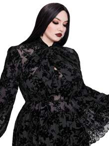 Whyspr Goth Punk Plus Size Women's Flocked Collar Bowknot Cuff Long Sleeve Punk Gothic Retro Elegant Blouse Fall Cloth For Women - Black - View 4
