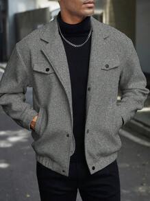 Manfinity Homme Men's Front Button Closure Long Sleeve Pocket Minimalist Jacket, Casual Daily Wear - Grey - View 6