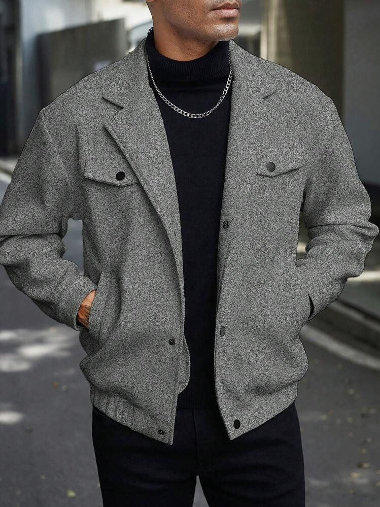 Manfinity Homme معطف بأزرار أمامية وجيب طويل الأكم...