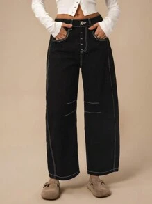 Forever 21 春季新款女式低腰洗水修身七分牛仔裤 - 黑色 - 查看 7