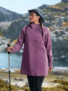 In My Nature 女士前扣长袖口袋休闲户外雨衣 - 紫色 - 查看 7