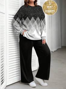 EMERY ROSE Casual Plaid Full-Print Plus Size Sweatshirt Set, Autumn/Winter - Multicolor - View 1