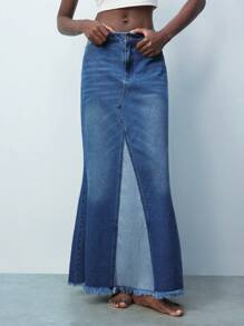 Maija 蓝色纽扣前口袋纯色春夏休闲牛仔裙西装女装 - 藍色 - 查看 6