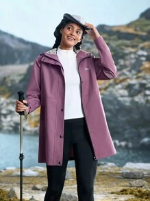 In My Nature 女士前扣长袖口袋休闲户外雨衣 - 紫色 - 查看 6