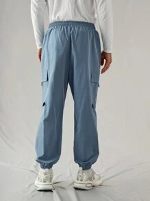 Manfinity VCAY Men's Woven Casual Loose Elastic Waist Drawstring Pants - Teal Blue - View 5