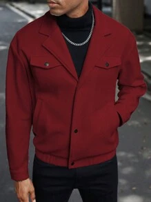 Manfinity Homme 男士纯色单排扣长袖口袋休闲大衣 - 酒紅色 - 查看 2