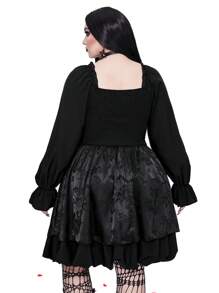Whyspr Goth Punk Plus Size Romantic Waist-Cinching Solid Color Long Sleeve Dress Goth Women Outfit Fall Cloth For Women - Black - View 2