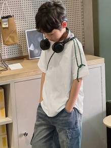 Dazy Kids Tween Boy 纯色圆领宽松短袖休闲 T 恤 - 白色 - 查看 6