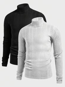 Manfinity VCAY paquete de 2 piezas, talla grande opciones y descuentos, camisetas de manga larga con textura de tejido holgado para hombres, para vacaciones, padre-hijo, pareja a juego, para uso casual/negocios, todos los días, para otoño/invierno, conjunto navideño