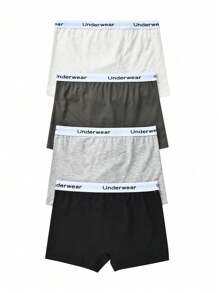 Niño De Entre 8 Y 14 Años, Calzoncillos Boxer Con Cinta De Letra Contrastante, Paquete De 4 - Multicolor - Ver 2